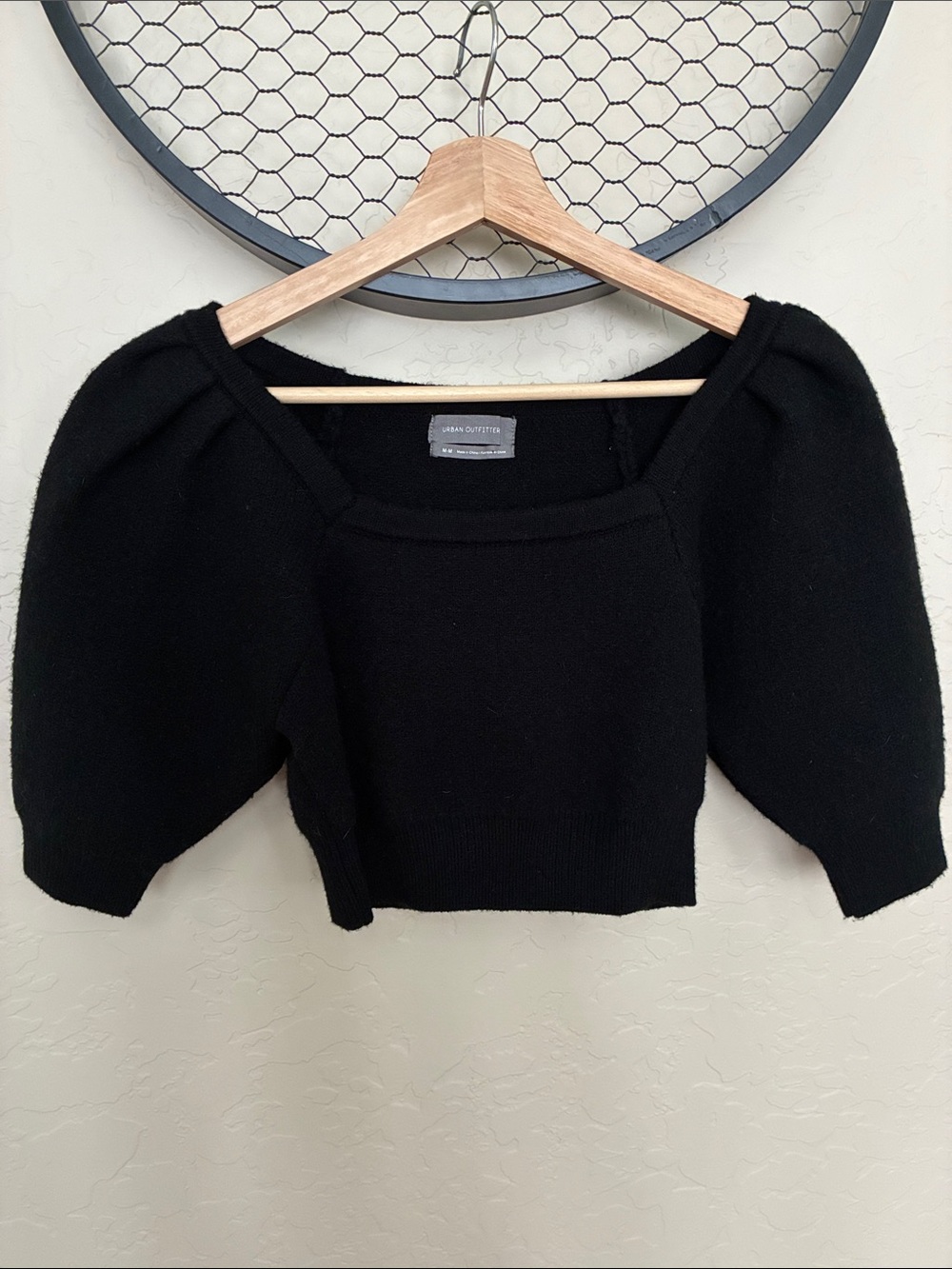 Urban Outfitters Black Puff Sleeve Cropped Knit Top